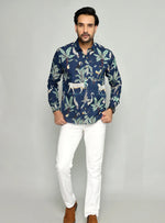 Load image into Gallery viewer, Tropical Birds and Leopard Print Shirt - Blue