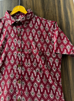 Load image into Gallery viewer, Jaipur Block Print Cotton Shirt – Maroon with Grey Motifs