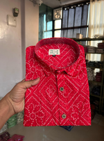 Load image into Gallery viewer, Men’s Red Bandhej Print Shirt – Premium Jaipuri Cotton