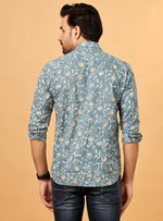 Load image into Gallery viewer, Stylish Teal Floral Shirt for Men – Premium Cotton