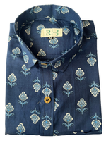 Load image into Gallery viewer, Men’s Blue Floral Booti Print Shirt – Premium Soft Cotton