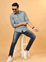 Load image into Gallery viewer, Stylish Teal Floral Shirt for Men – Premium Cotton