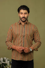Load image into Gallery viewer, Rangat Jaipur Multicolor Sanganeri Striped Cotton Shirt for Men