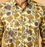 Load image into Gallery viewer, Men’s Yellow Handblock Printed Floral Cotton Shirt