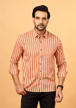 Load image into Gallery viewer, Men’s Cotton Shirt in Peach Leaf Pattern – Sanganeri Print