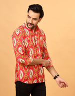 Load image into Gallery viewer, Pink Jaipuri Paisley Printed Cotton Shirt for Men