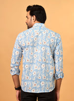 Load image into Gallery viewer, Men's Blue and White Floral Printed Cotton Shirt