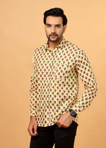 Load image into Gallery viewer, Yellow Floral Printed Cotton Shirt for Men – Casual Everyday Wear