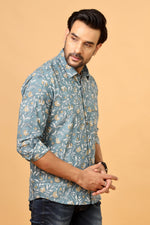 Load image into Gallery viewer, Stylish Teal Floral Shirt for Men – Premium Cotton