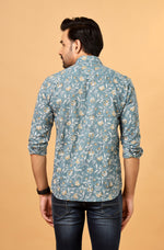Load image into Gallery viewer, Stylish Teal Floral Shirt for Men – Premium Cotton