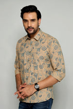 Load image into Gallery viewer, Elegant Floral Pattern Shirt for Men – Beige and Blue Design
