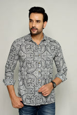Load image into Gallery viewer, Classic Ajrakh Style – Black & White Printed Shirt