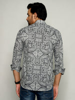 Load image into Gallery viewer, Classic Ajrakh Style – Black & White Printed Shirt
