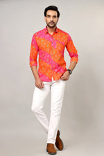 Load image into Gallery viewer, Rangdeep – Red Bandhani Printed Cotton Shirt