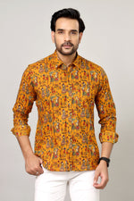 Load image into Gallery viewer, Mustard Folk Art Figures Full Sleeve Shirt