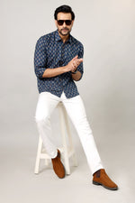 Load image into Gallery viewer, Men’s Blue Sanganeri Handblock Print Shirt
