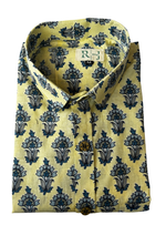 Load image into Gallery viewer, Lemon Yellow Sanganeri Floral Printed Cotton Shirt