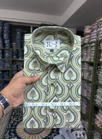 Load image into Gallery viewer, Men’s Olive Green Paisley Print Cotton Shirt – Stylish Casual & Festive Wear