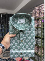 Load image into Gallery viewer, Men’s Sage Green Floral Print Cotton Shirt – Lightweight Summer Casual Wear