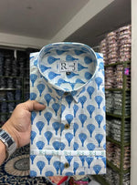 Load image into Gallery viewer, Men’s White Blue Floral Print Cotton Shirt