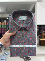 Load image into Gallery viewer, Men’s Grey Floral Print Cotton Shirt