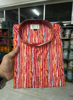 Load image into Gallery viewer, Red & Orange Striped Short Kurta for Men – Cotton Ethnic Wear