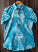 Load image into Gallery viewer, Blue Lahriya Print Cotton Shirt – Traditional Rajasthani Pattern