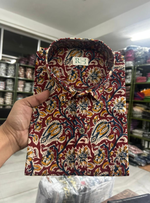 Load image into Gallery viewer, Men’s Maroon Floral Handblock Printed Cotton Shirt