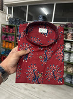 Load image into Gallery viewer, Maroon Peacock Print Short Kurta for Men – Cotton Ethnic Kurta