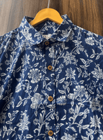 Load image into Gallery viewer, Men’s Handblock Printed Indigo Cotton Shirt – Floral Design