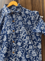 Load image into Gallery viewer, Men’s Handblock Printed Indigo Cotton Shirt – Floral Design