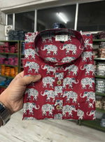 Load image into Gallery viewer, Maroon Elephant Print Short Kurta for Men – Cotton Ethnic Kurta