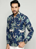 Load image into Gallery viewer, Tropical Birds and Leopard Print Shirt - Blue