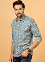 Load image into Gallery viewer, Stylish Teal Floral Shirt for Men – Premium Cotton