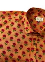 Load image into Gallery viewer, Peach Rose Printed Cotton Shirt for Men – Jaipuri Floral Style