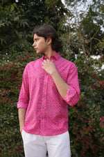 Load image into Gallery viewer, Traditional Pink Bandhani Motif Shirt for Men | Rangat Jaipur