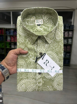 Load image into Gallery viewer, Men’s Olive Ethnic Sanganeri Print Casual Shirt