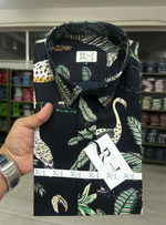 Load image into Gallery viewer, Tropical Birds and Leopard Print Shirt - Black