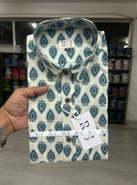 Load image into Gallery viewer, White & Teal Sanganeri Paisley Print Cotton Shirt for Men