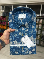 Load image into Gallery viewer, Indigo Blue Floral Printed Cotton Shirt for Men – Rangat Jaipur