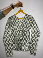 Load image into Gallery viewer, Black & White Block Print Peplum Top for Women