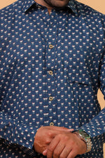 Load image into Gallery viewer, Handcrafted Indigo Buti Print Cotton Shirt for Men – Navy Blue