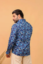 Load image into Gallery viewer, Handcrafted Indigo Floral Print Cotton Shirt for Men – Deep Blue