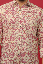 Load image into Gallery viewer, Handcrafted Sanganeri Floral Print Cotton Shirt for Men – Beige & Maroon