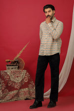 Load image into Gallery viewer, Men’s Beige Floral Printed Full Sleeve Shirt by Rangat Jaipur