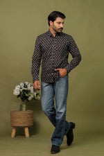 Load image into Gallery viewer, Handcrafted Black Ajrakh Print Cotton Shirt for Men | Rangat Jaipur