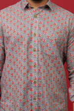 Load image into Gallery viewer, Men’s Grey Floral Print Cotton Shirt
