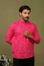 Load image into Gallery viewer, Pink Bandhani Print Cotton Short Kurta Shirt for Men