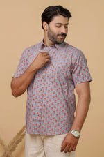Load image into Gallery viewer, Men’s Lavender Floral Printed Half Sleeve Shirt by Rangat Jaipur