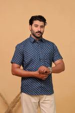 Load image into Gallery viewer, Men’s Navy Blue Floral Printed Half Sleeve Cotton Shirt